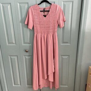 Zattcas Pink Smocked High Low Maxi Dress Medium Short Sleeve Balletcore Flowy